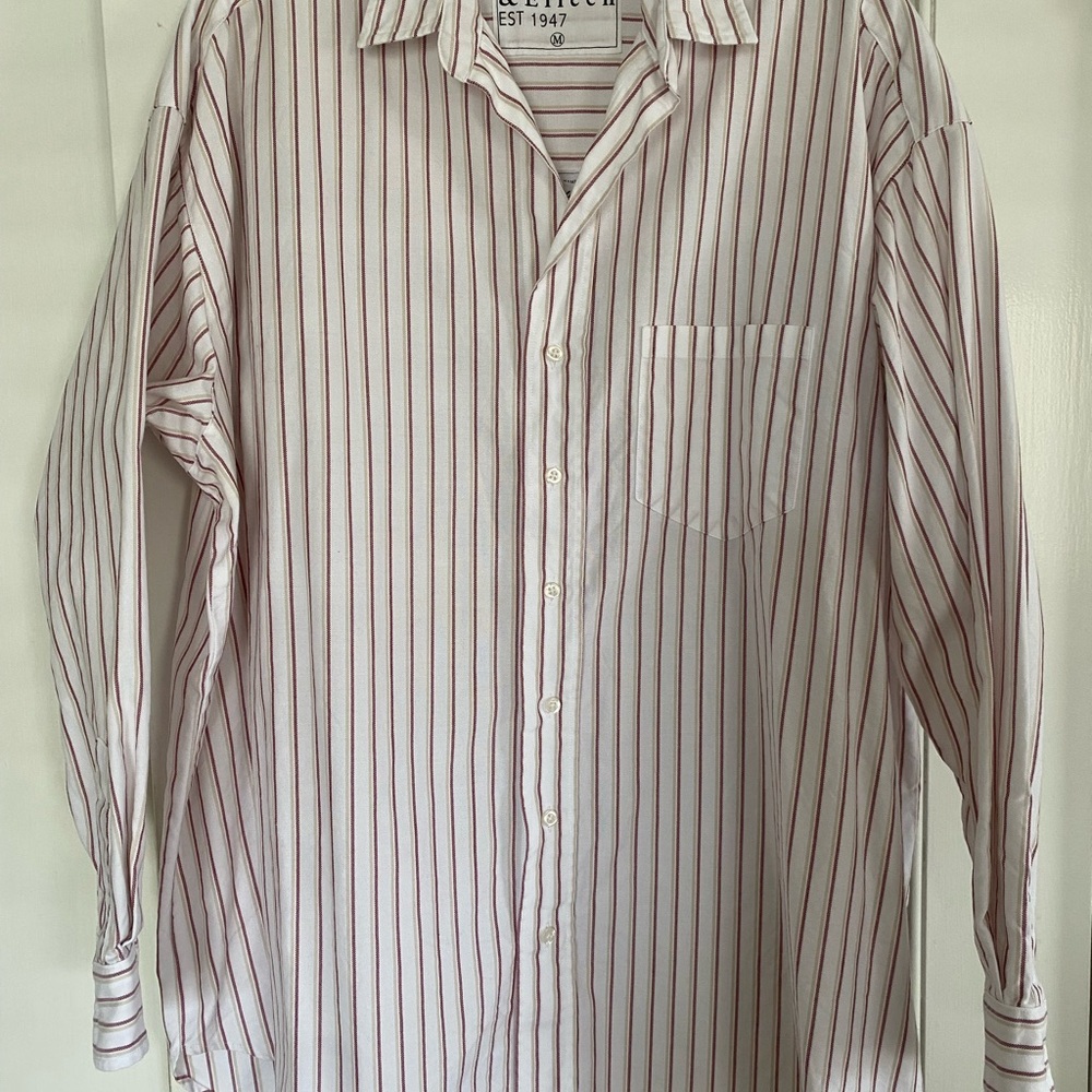 Frank & Eileen Shirley Oversized White and Red Striped Shirt